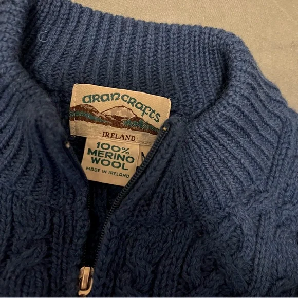 Aran Crafts Blue 100% Merino Wool Irish Sweater - Picture 4 of 4